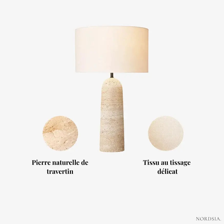 Lampe contemporaine en travertin et tissu | Freja