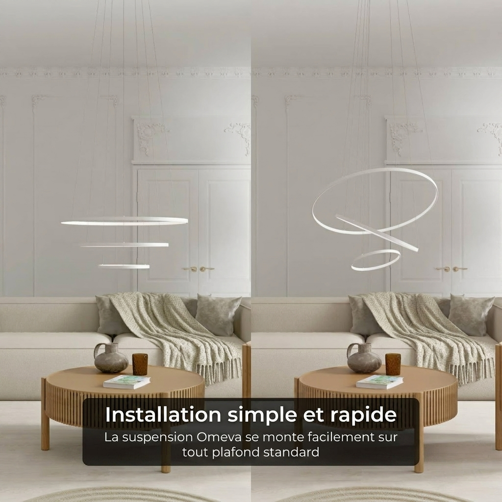 Suspension Omeva vue installation 3 anneaux flottants - Lumalia