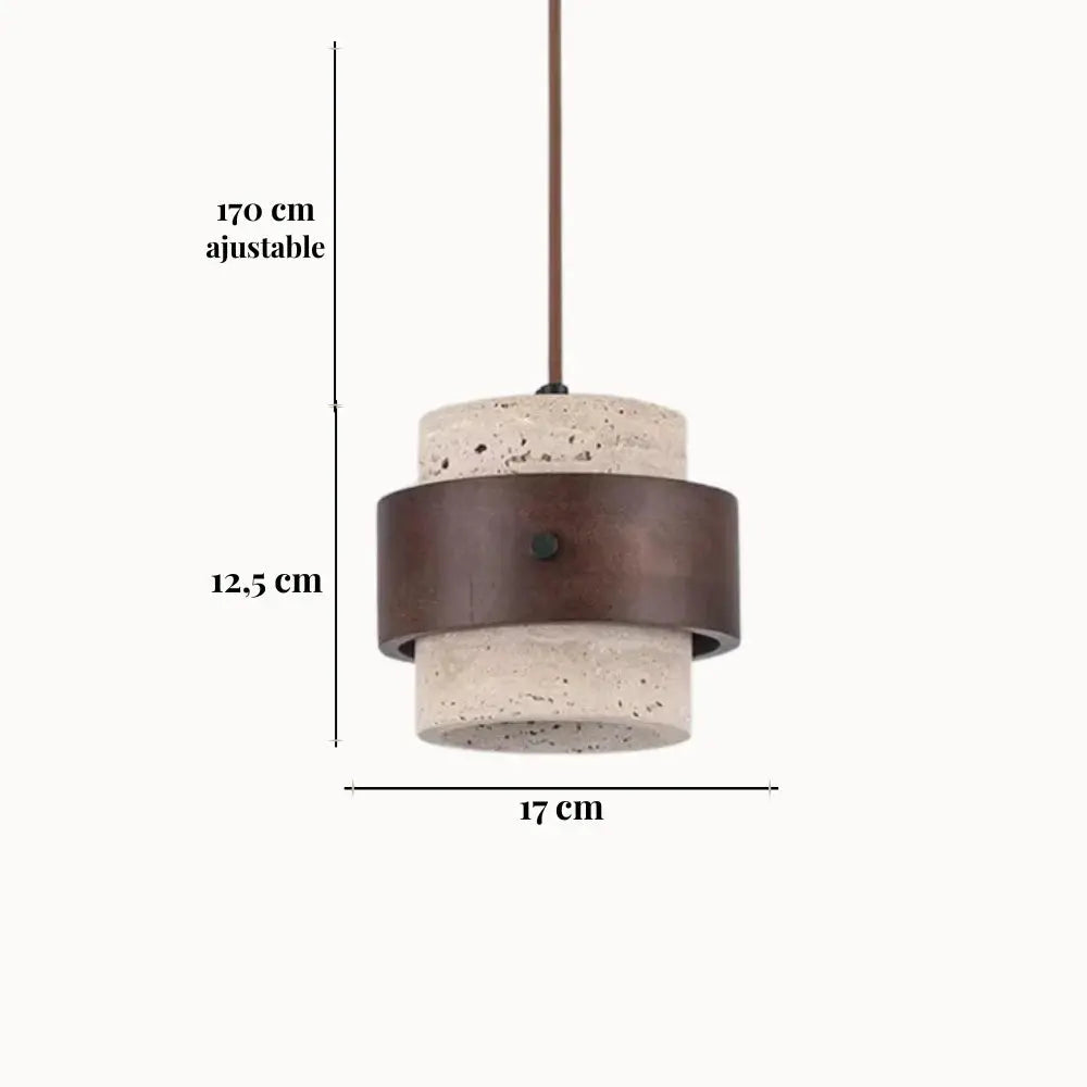 Suspension Moderne en Travertin et Bois Noyer Ø 20 cm | Frya