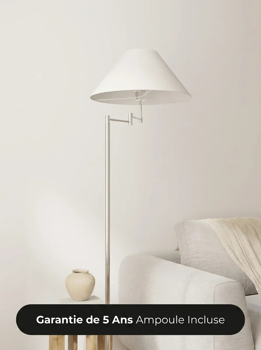 Lampadaire Melo vue détail bras chrome articulé - Lumalia