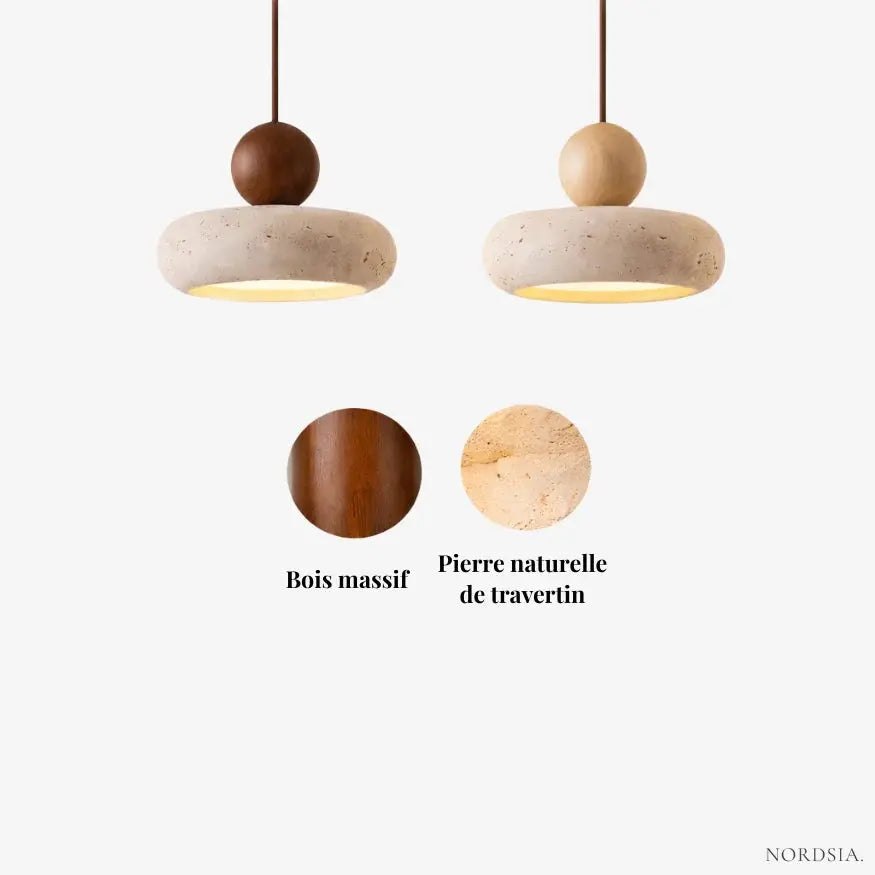 Alva - Suspension Minimaliste en Travertin et Bois