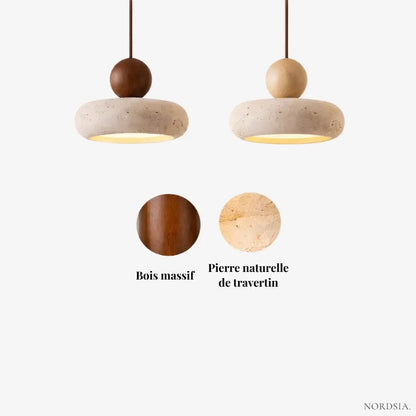 Alva - Suspension Minimaliste en Travertin et Bois