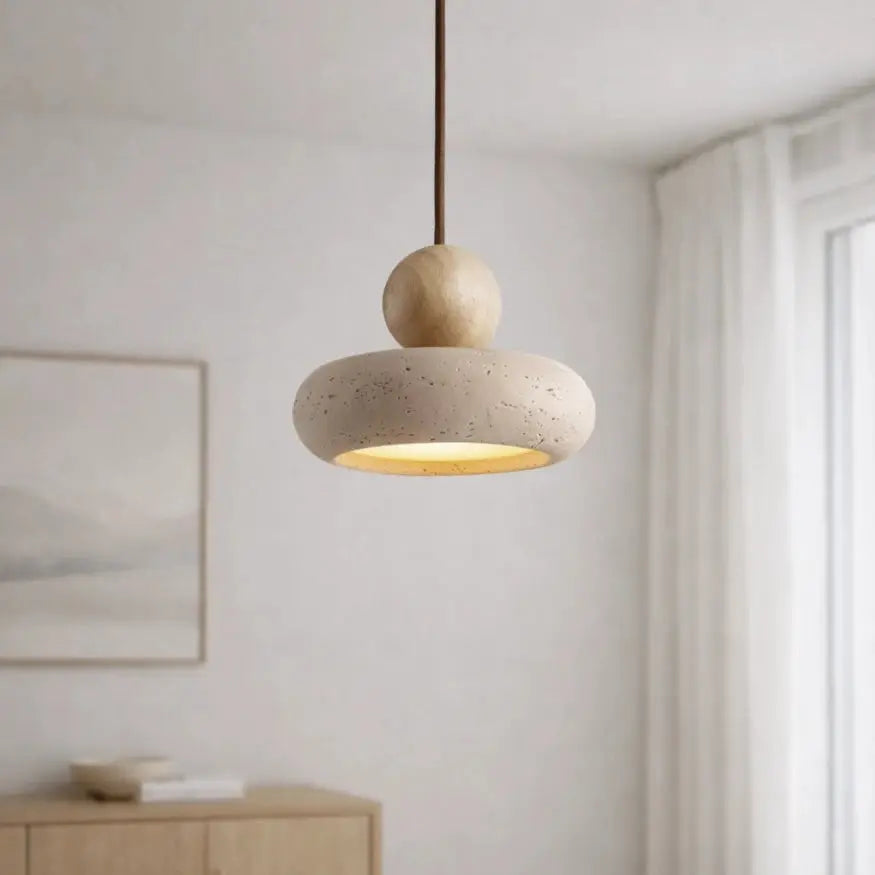 Alva - Suspension Minimaliste en Travertin et Bois