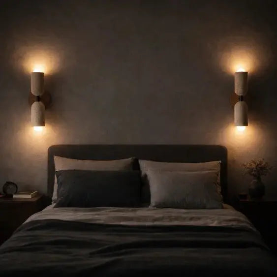 Applique Murale Scandinave en Travertin et Bois Massif | Velin