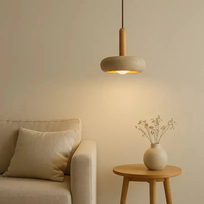 Suspension Contemporaine en Travertin et Bois | Elys