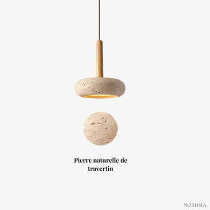 Suspension Contemporaine en Travertin et Bois | Elys