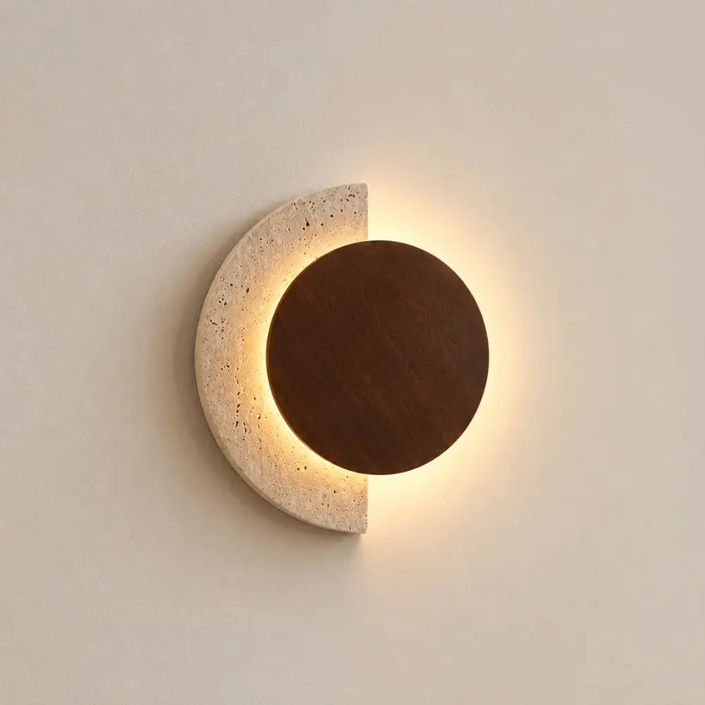 Applique Murale Design en Travertin et Bois avec LED Intégrée | Halla