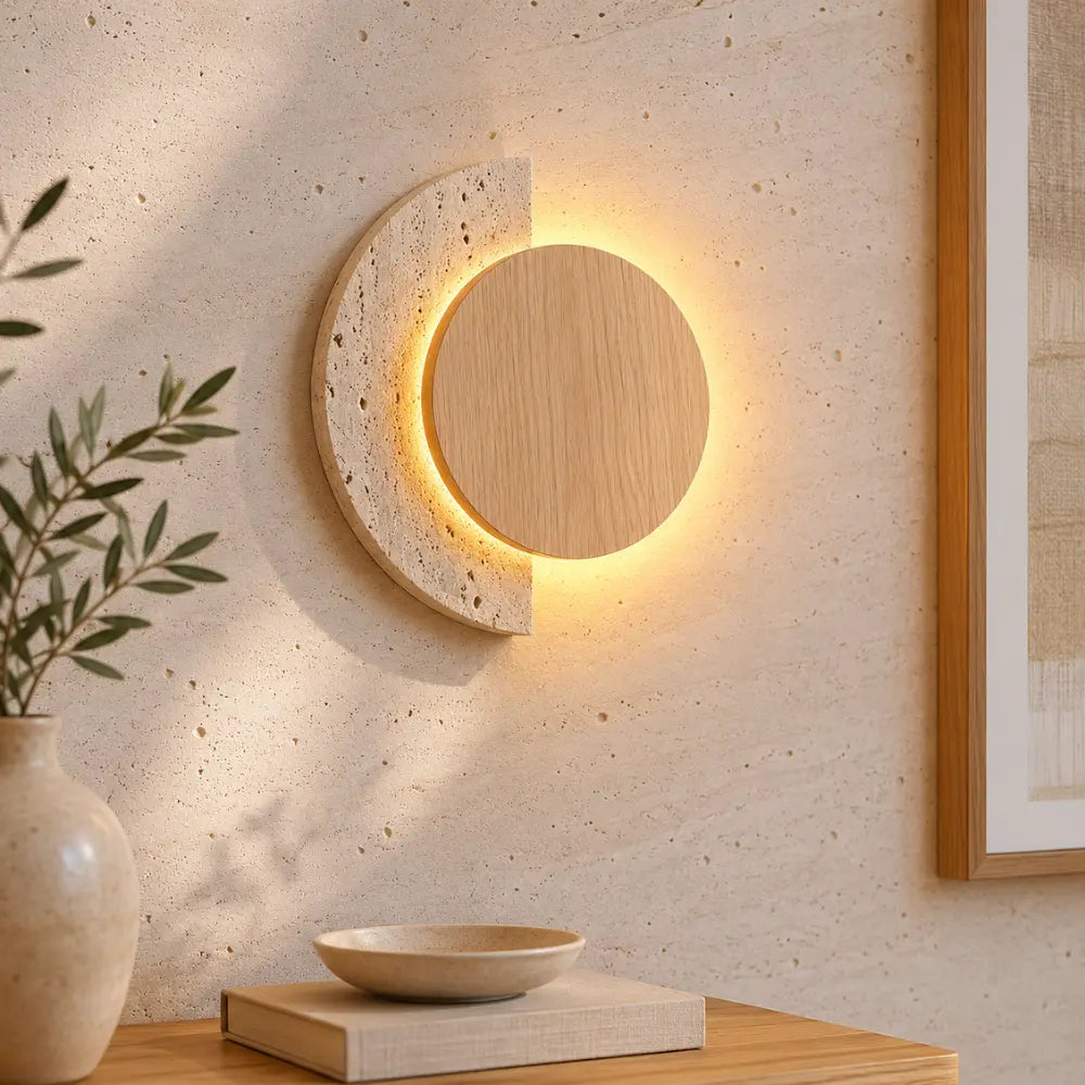 Applique Murale Design en Travertin et Bois avec LED Intégrée | Halla