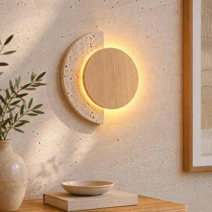 Applique Murale Design en Travertin et Bois avec LED Intégrée | Halla