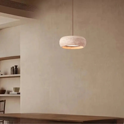 Suspension moderne en travertin authentique - Ø 20 cm | Isla