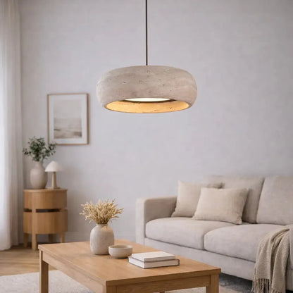 Suspension moderne en travertin authentique - Ø 20 cm | Isla