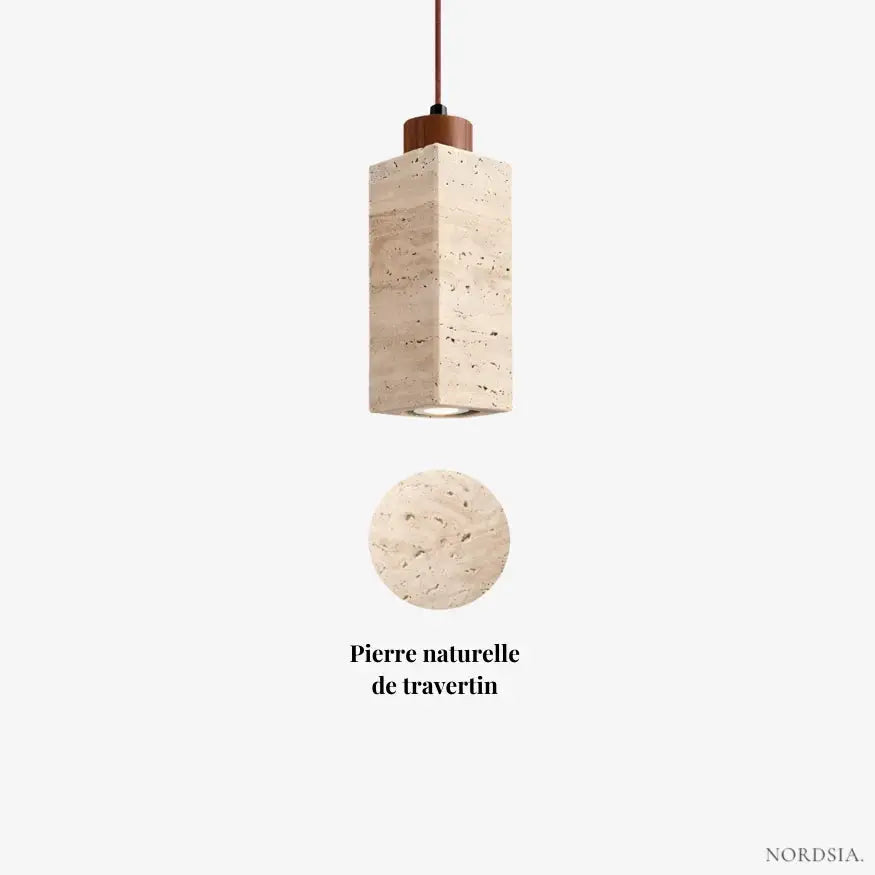 Suspension scandinave en travertin et bois | Koben