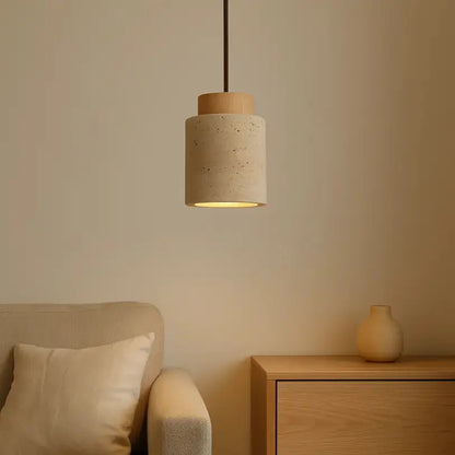 Suspension Moderne en Pierre de Travertin et Bois | Lumi