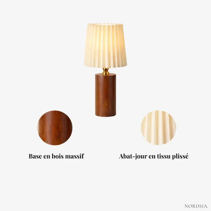 Lampe de nuit en bois massif et tissu plissé | Lior