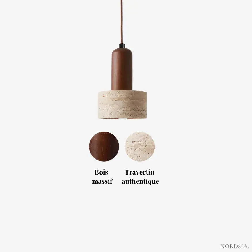 Élégante suspension en travertin et bois | Løvik