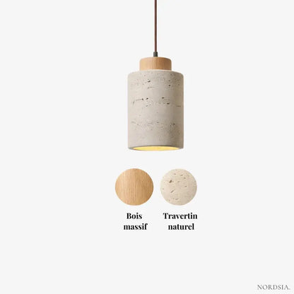 Suspension Moderne en Pierre de Travertin et Bois | Lumi