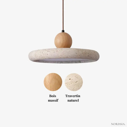 Suspension scandinave en travertin et bois Ø 30 cm | Lyng