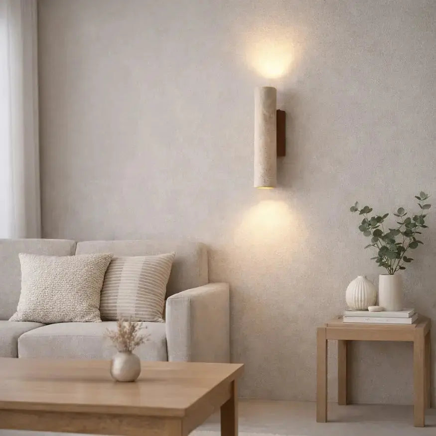 Applique murale minimaliste en travertin et bois | Mysen