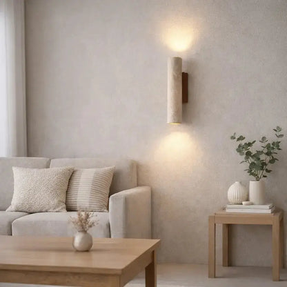 Applique murale minimaliste en travertin et bois | Mysen