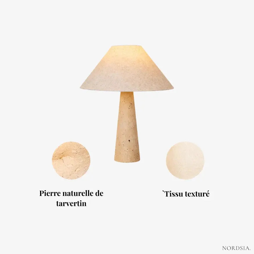 Lampe de chevet élégante en travertin et tissu | Sila