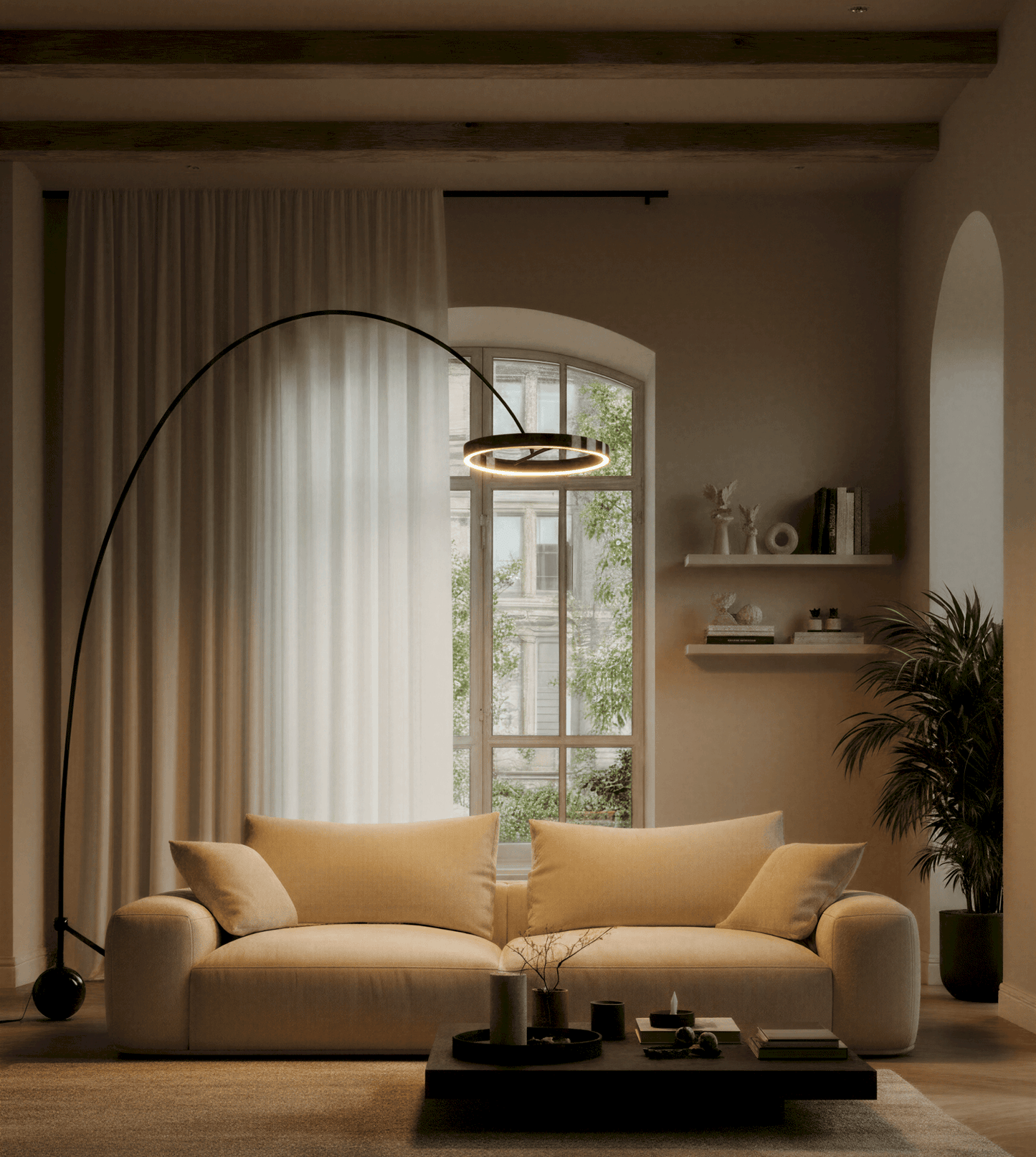 Lampadaire Arcola ambiance coin lecture - Lumalia