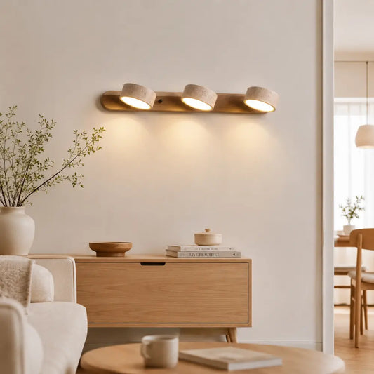 Applique Murale Design en Travertin et Bois à Multi-Têtes | Triva