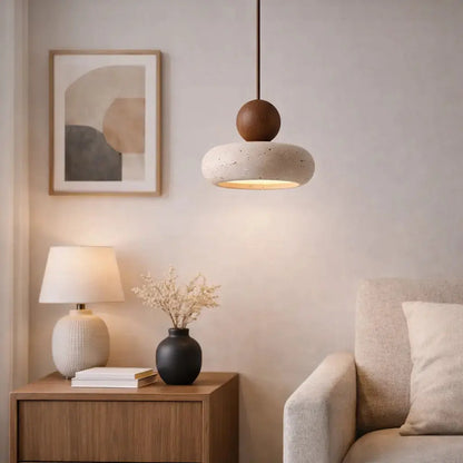 Alva - Suspension Minimaliste en Travertin et Bois