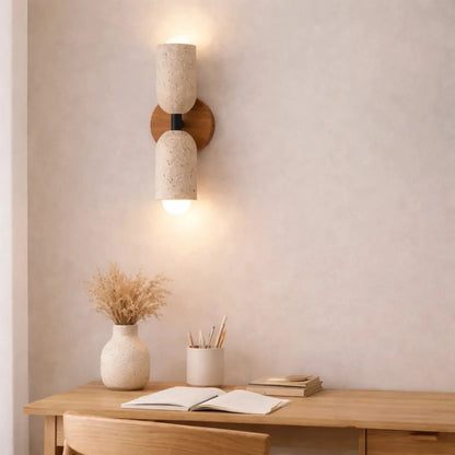 Applique Murale Scandinave en Travertin et Bois Massif | Velin