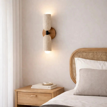 Applique Murale Scandinave en Travertin et Bois Massif | Velin
