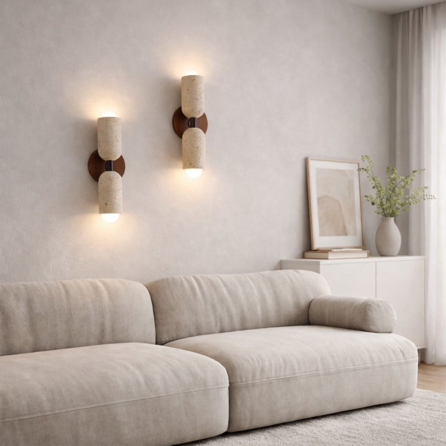 Applique Murale Scandinave en Travertin et Bois Massif | Velin