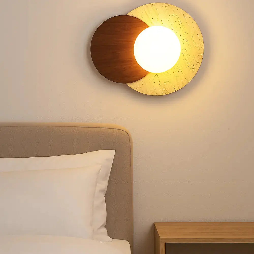 Applique Murale Scandinave en Travertin et Bois | Verdalsøra