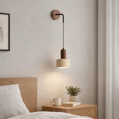 Applique murale scandinave en travertin et bois | Elvik