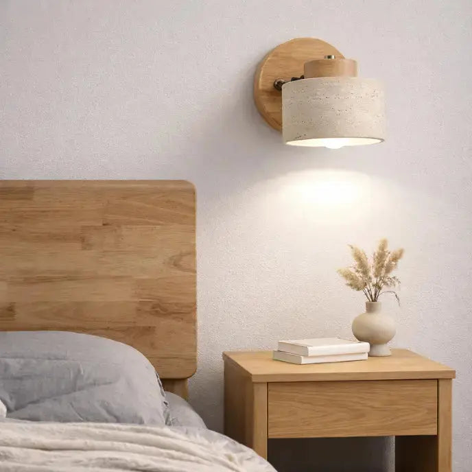 Applique murale scandinave en travertin et bois | Kiven