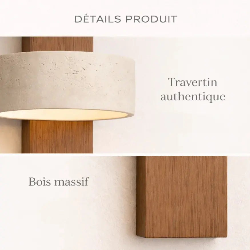 Applique Murale Élégante en Bois et Travertin | Solberg