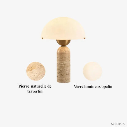 Lampe à poser scandinave en travertin et verre opalin | Asta