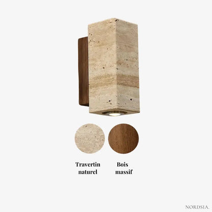 Applique Murale Contemporaine en Travertin et Bois | Elin