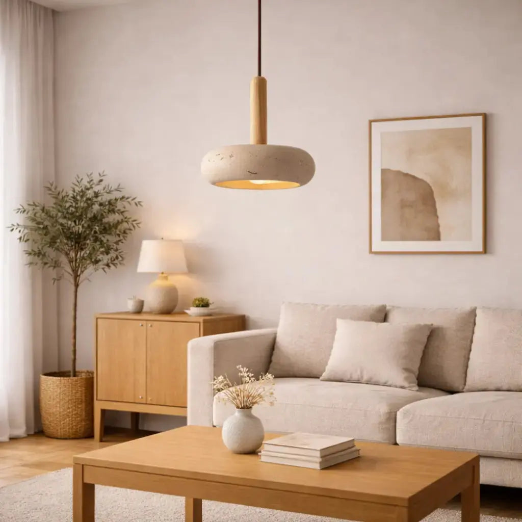 Suspension Contemporaine en Travertin et Bois | Elys