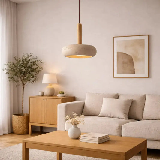 Suspension Contemporaine en Travertin et Bois | Elys