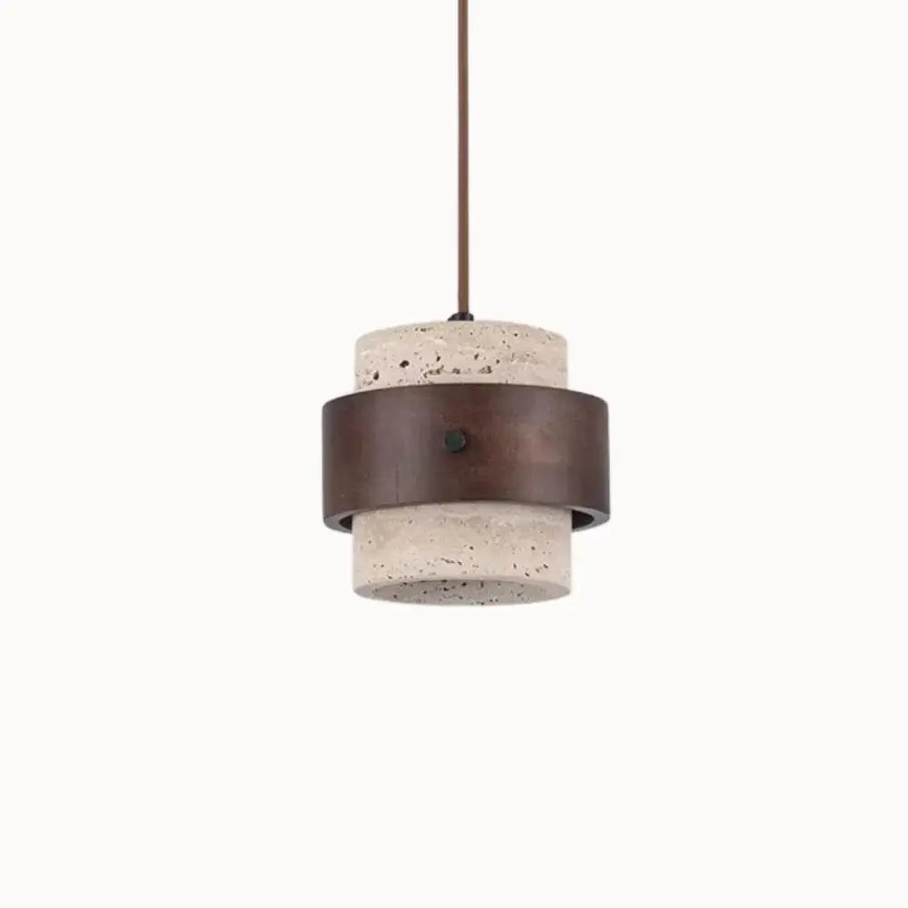 Suspension Moderne en Travertin et Bois Noyer Ø 20 cm | Frya