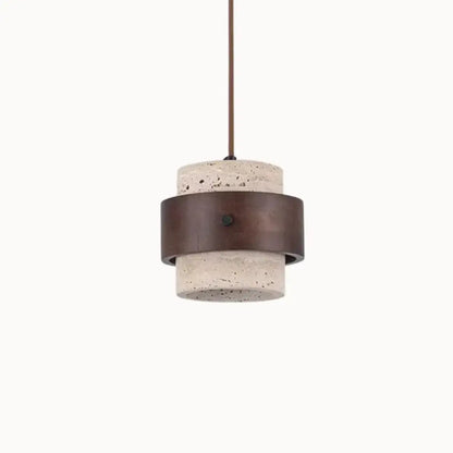 Suspension Moderne en Travertin et Bois Noyer Ø 20 cm | Frya