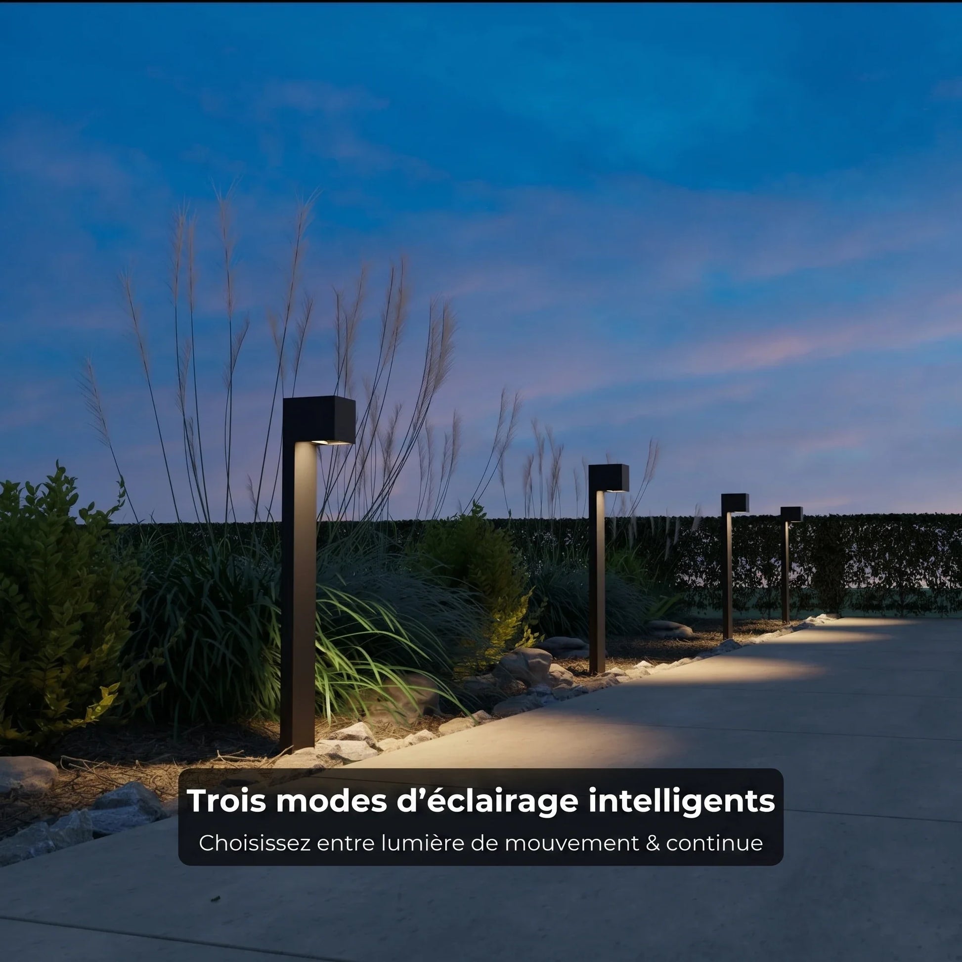 Lampe solaire Havis vue installation jardin allée - Lumalia