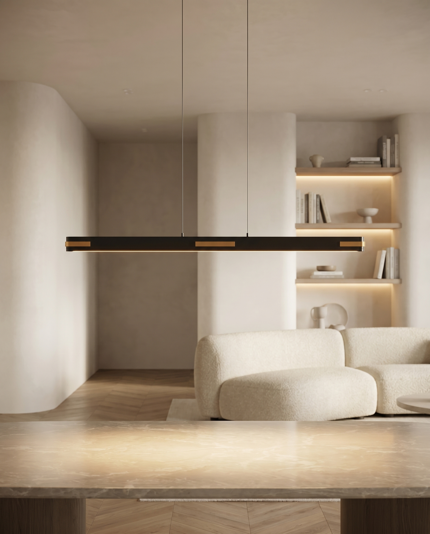 Suspension Seréa LED bois chêne aluminium smart home dimmable salle à manger cuisine - Lumalia