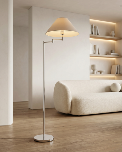 Lampadaire Ondine vintage chrome articulé E27 LED tissu pivotant salon bureau - Lumalia