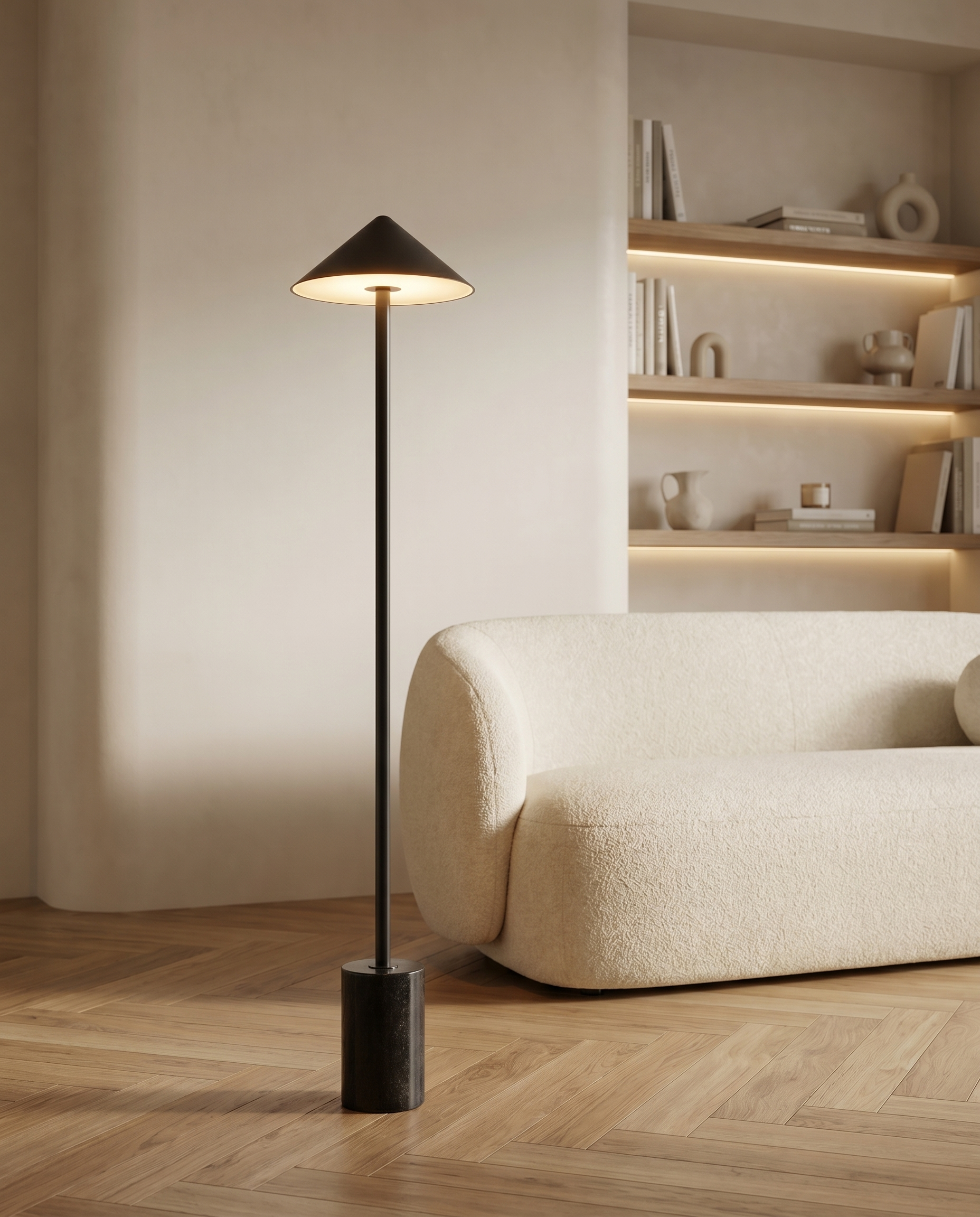 Lampadaire Liréa sans fil LED IP54 6000 mAh USB-C marbre tactile terrasse - Lumalia