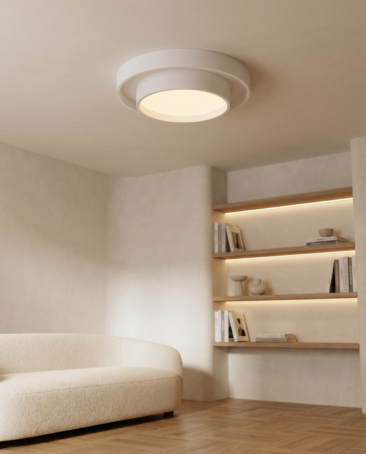 Plafonnier Halo LED double anneau 35-50 cm IRC 92 salon salle à manger - Lumalia