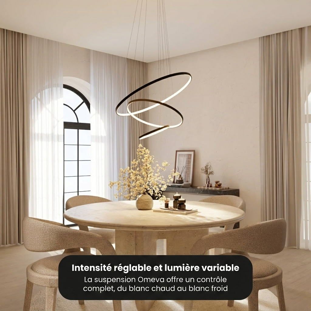 Suspension Omeva LED 3 anneaux Ø 40 60 80 cm 5183 lm smart home salle à manger - Lumalia