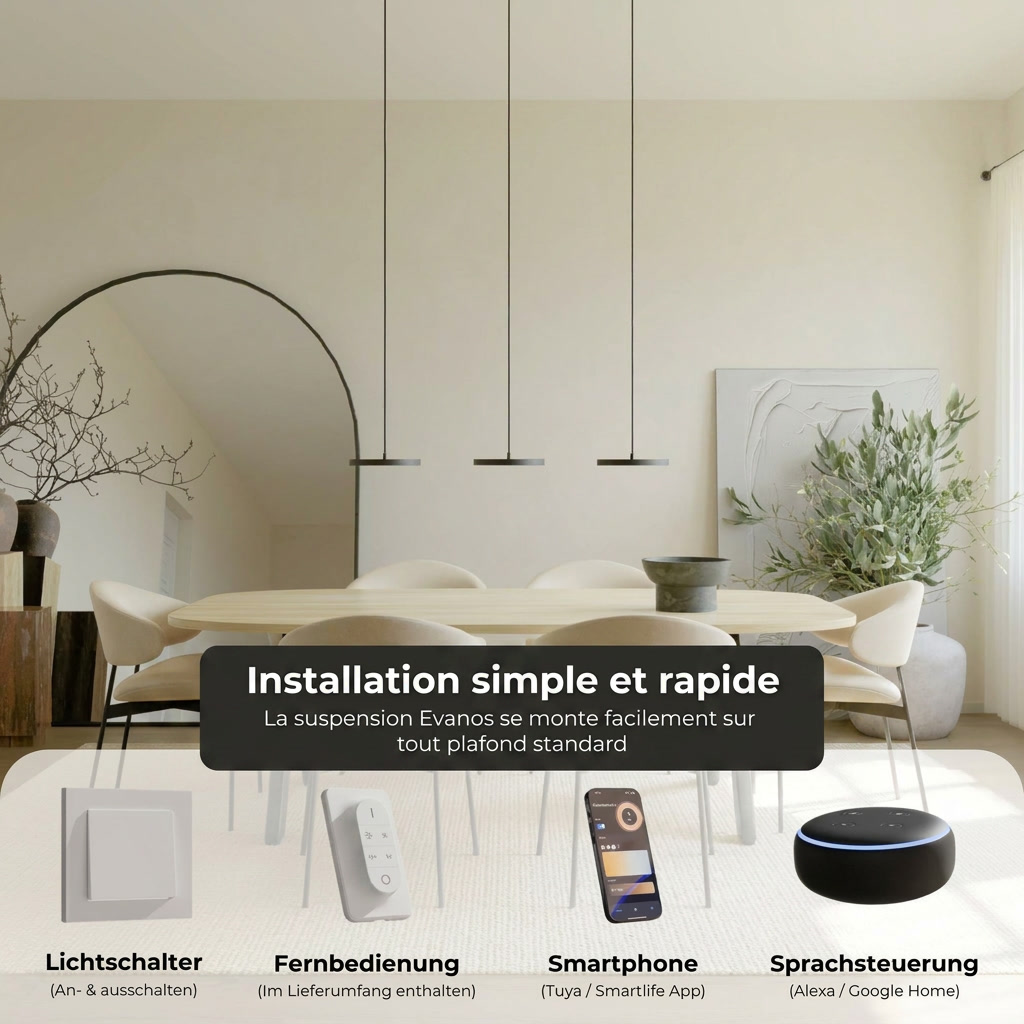Suspension Evanos vue installation 4 lampes - Lumalia