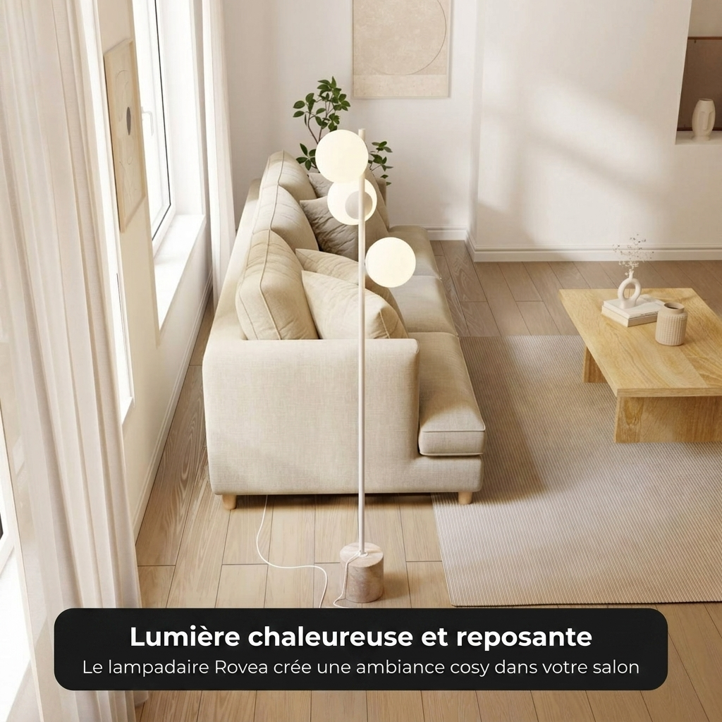 Lampadaire Rovea vue ambiance salon cosy - Lumalia