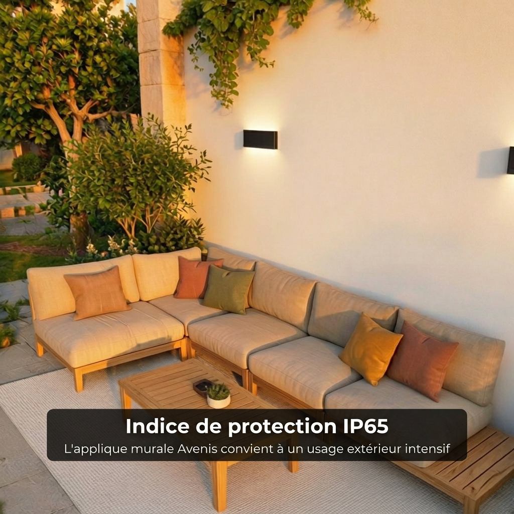 Applique murale Avenis vue détail aluminium IP65 - Lumalia
