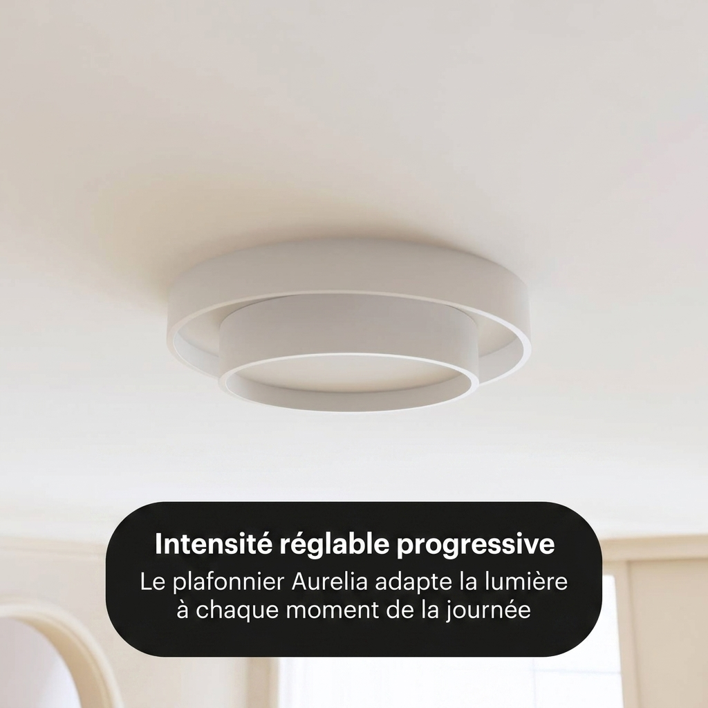 Plafonnier Aurelia vue détail double anneau acier - Lumalia